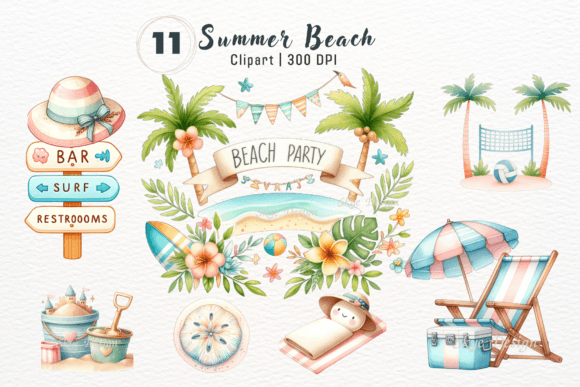 Bring Coastal Calm to Your Projects with Pastel Watercolor Summer Beach Clipart