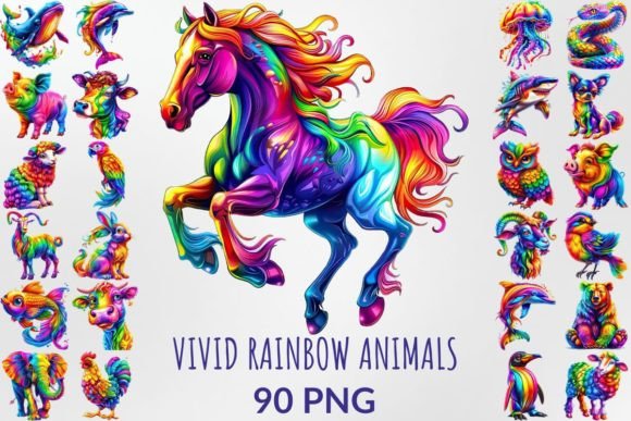 Bringing Whimsy to Life with Watercolor Vivid Rainbow Animals Clipart