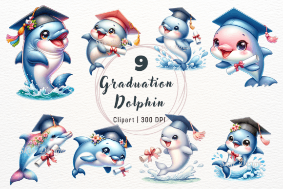 Celebrate Milestones with Watercolor Graduation Dolphin Clipart
