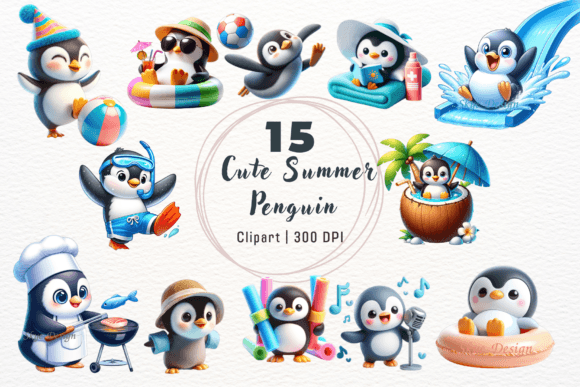 Cute Summer Penguin Clipart: Playful Design for Every Project