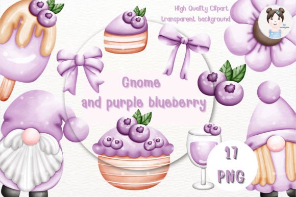 Gnome Purple Blueberry, Purple Clipart: Whimsical Design Elements