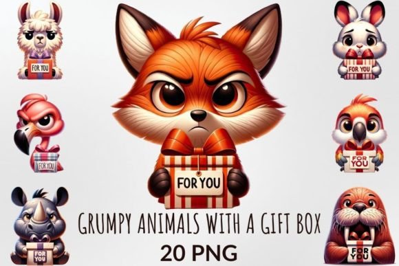 Grumpy Animals with a Gift Box Clipart: Your New Secret Weapon for Sassy Design