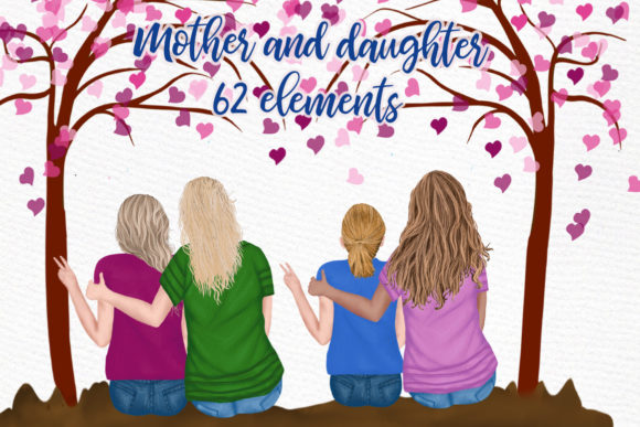 Mother and Daughter, Family Clipart: Artistic Watercolor Designs