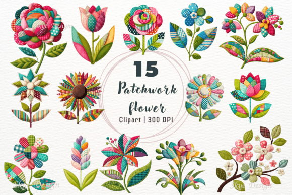 Patchwork Flower Clipart: A Modern Design Asset