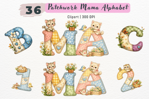 Patchwork Mama Alphabet Clipart PNG: Cozy Design