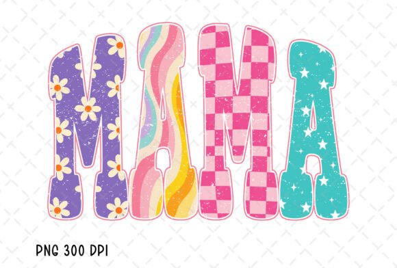 Retro Floral Mama Checkered Mom: A Sublimation PNG for Modern Projects