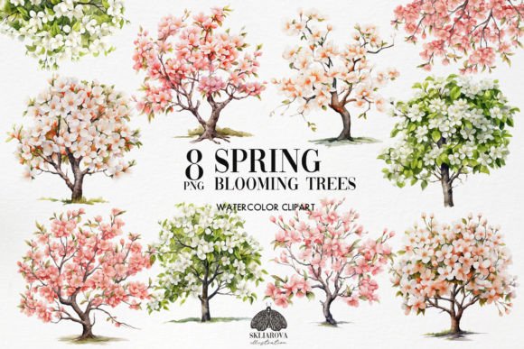 Springtime in Your Design Toolkit: Watercolor Blooming Trees