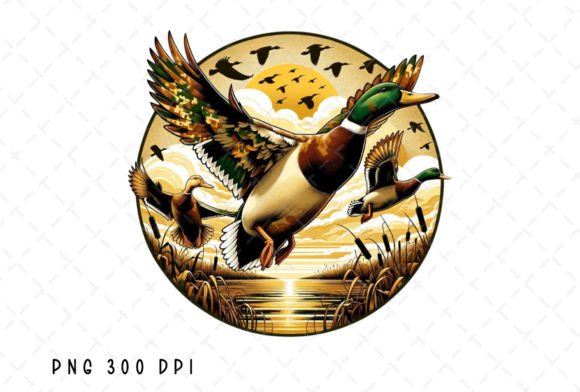 Unleash the Hunt: Flying Mallard Duck Hunting Sublimation Designs