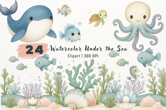Watercolor Under the Sea Clipart: A Complete Design Bundle
