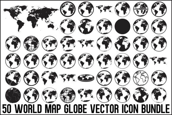 World Map Globe Vector Icon Bundle: 50 Icons for Global Projects